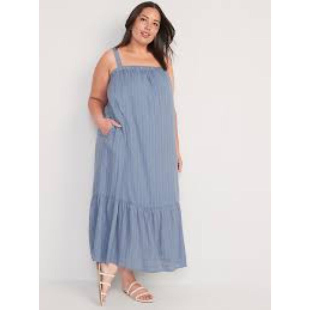 Old Navy Sleeveless Tiered Windowpane Tie-Back Midi Swing Dress, NWT! Size XL - Picture 2 of 6